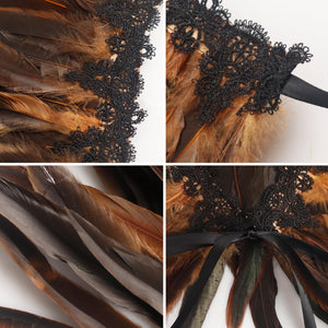 Gothic Black Feather Shawl Victorian Costume Shrug Halloween Cosplay Feather Wrap Lace Neck