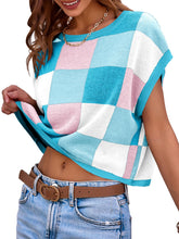 Load image into Gallery viewer, Womens Cap Sleeve Crop Tops Crew Neck Knit Trendy Casual Sweater