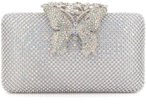 Dexmay Rhinestone Clutch Bag with Crystal Butterfly Clasp Women Evening Handbag Formal Party Purse