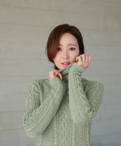 Women Polo Neck Long Slim Fitted Dress Bodycon Turtleneck Cable Knit Sweater