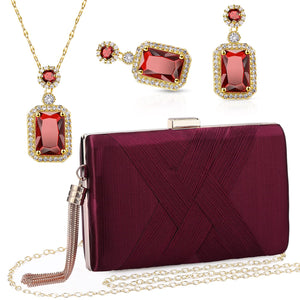 3 Pcs Clutch Purses for Women Handbag Evening Purses Bag for Wedding Vintage Banquet Handbag Earrings Necklace Set