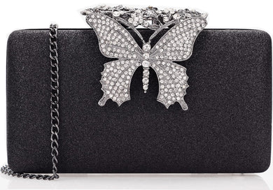 Dexmay Rhinestone Clutch Bag with Crystal Butterfly Clasp Women Evening Handbag Formal Party Purse