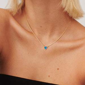 Gold Pendant Necklaces for Women, 14K Gold Plated Synthetics Blue Opal Necklace Created October’s Birthstone Charm Simple Triangle Pendant Necklaces Gold Jewelry for Women Trendy