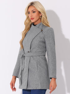 Women's Classic Stand Collar Long Sleeve Winter Belted Long Coat