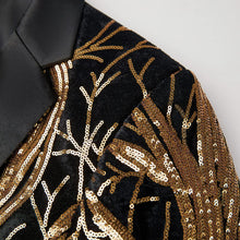 Load image into Gallery viewer, Men Black Sequin Shiny Prom Suit Jacket One Button Slim Fit, Perfect for Musicians, Event Hosts, and Event Managers