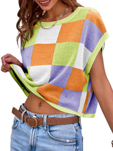 Load image into Gallery viewer, Womens Cap Sleeve Crop Tops Crew Neck Knit Trendy Casual Sweater