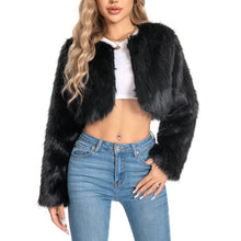 Load image into Gallery viewer, Cropped Fur Coat for Women, Faux Furry Long Sleeve Fluffy Jacket Open Front Winter Shaggy Warm Outwear