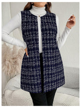 Load image into Gallery viewer, Women&#39;s Plus Size Tweed Blazer Vest Plaid Open Front Sleeveless Work Outerwear Jacket