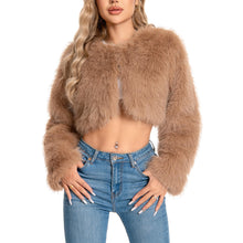 Load image into Gallery viewer, Cropped Fur Coat for Women, Faux Furry Long Sleeve Fluffy Jacket Open Front Winter Shaggy Warm Outwear