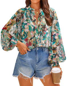 ZESICA Women's Floral Print Blouse 2024 Long Sleeve Button Down Casual Fall Boho Oversized Tops Shirts