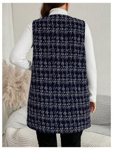 Load image into Gallery viewer, Women&#39;s Plus Size Tweed Blazer Vest Plaid Open Front Sleeveless Work Outerwear Jacket