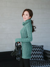 Load image into Gallery viewer, Women Polo Neck Long Slim Fitted Dress Bodycon Turtleneck Cable Knit Sweater