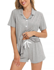 SWOMOG Womens Button Down Pajamas Set Short Sleeve Sleepwear Bride Soft Pj Lounge Sets XS-3XL