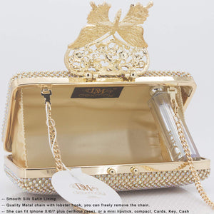 Dexmay Rhinestone Clutch Bag with Crystal Butterfly Clasp Women Evening Handbag Formal Party Purse