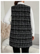 Load image into Gallery viewer, Women&#39;s Plus Size Tweed Blazer Vest Plaid Open Front Sleeveless Work Outerwear Jacket