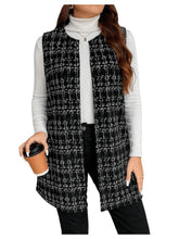 Load image into Gallery viewer, Women&#39;s Plus Size Tweed Blazer Vest Plaid Open Front Sleeveless Work Outerwear Jacket