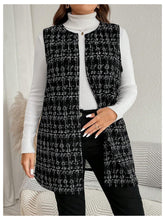 Load image into Gallery viewer, Women&#39;s Plus Size Tweed Blazer Vest Plaid Open Front Sleeveless Work Outerwear Jacket