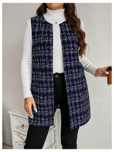 Load image into Gallery viewer, Women&#39;s Plus Size Tweed Blazer Vest Plaid Open Front Sleeveless Work Outerwear Jacket