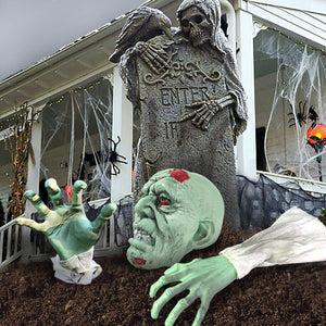 Heyzeibo Halloween Decorations - Halloween Realistic Zombie Face and Arms Lawn Stakes - Green Skeleton Bone Head and Hands Garden Yard Stakes for Haunted House Graveyard, Cemetery, Coffin Party