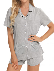 SWOMOG Womens Button Down Pajamas Set Short Sleeve Sleepwear Bride Soft Pj Lounge Sets XS-3XL