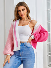 Load image into Gallery viewer, Women&#39;s Color Block Open Front Long Sleeve Ribbed Knit Cropped Cardigan Sweaters