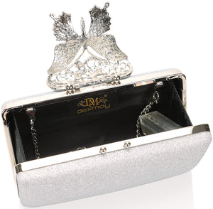 Dexmay Rhinestone Clutch Bag with Crystal Butterfly Clasp Women Evening Handbag Formal Party Purse