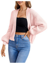 Load image into Gallery viewer, Women&#39;s Color Block Open Front Long Sleeve Ribbed Knit Cropped Cardigan Sweaters