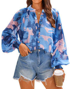 ZESICA Women's Floral Print Blouse 2024 Long Sleeve Button Down Casual Fall Boho Oversized Tops Shirts