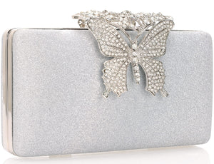 Dexmay Rhinestone Clutch Bag with Crystal Butterfly Clasp Women Evening Handbag Formal Party Purse