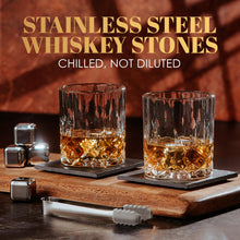 Load image into Gallery viewer, Whiskey Set, Whiskey Glasses, Stainless Chilling Stones, Coasters, Tongs - Whiskey Stones Gift Set for Men