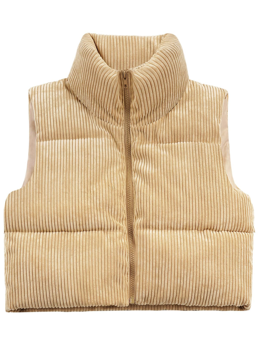 Cropped Puffer Vest Women with Pockets Short Corduroy Vest Sleeveless Stand Collar Padded Puffy Outerwear