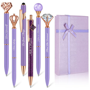 6 Pcs Fancy Pens for Women, Crystal Diamond Pen for Journaling Pretty Glitter Ballpoint with Box Inspirational Gifts for Women