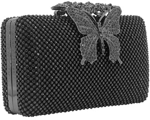 Dexmay Rhinestone Clutch Bag with Crystal Butterfly Clasp Women Evening Handbag Formal Party Purse