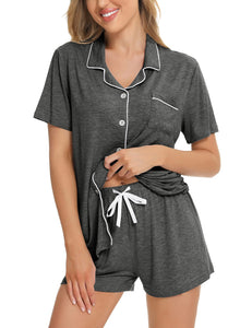 SWOMOG Womens Button Down Pajamas Set Short Sleeve Sleepwear Bride Soft Pj Lounge Sets XS-3XL