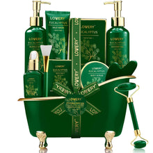 Load image into Gallery viewer, Valentine Gifts for Women and Men, Eucalyptus Spa Gift Baskets, 16pc Bath Gift Set, Body Self Care Set for Pampering &amp; Relaxation