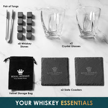 Load image into Gallery viewer, Whiskey Set, Whiskey Glasses, Stainless Chilling Stones, Coasters, Tongs - Whiskey Stones Gift Set for Men