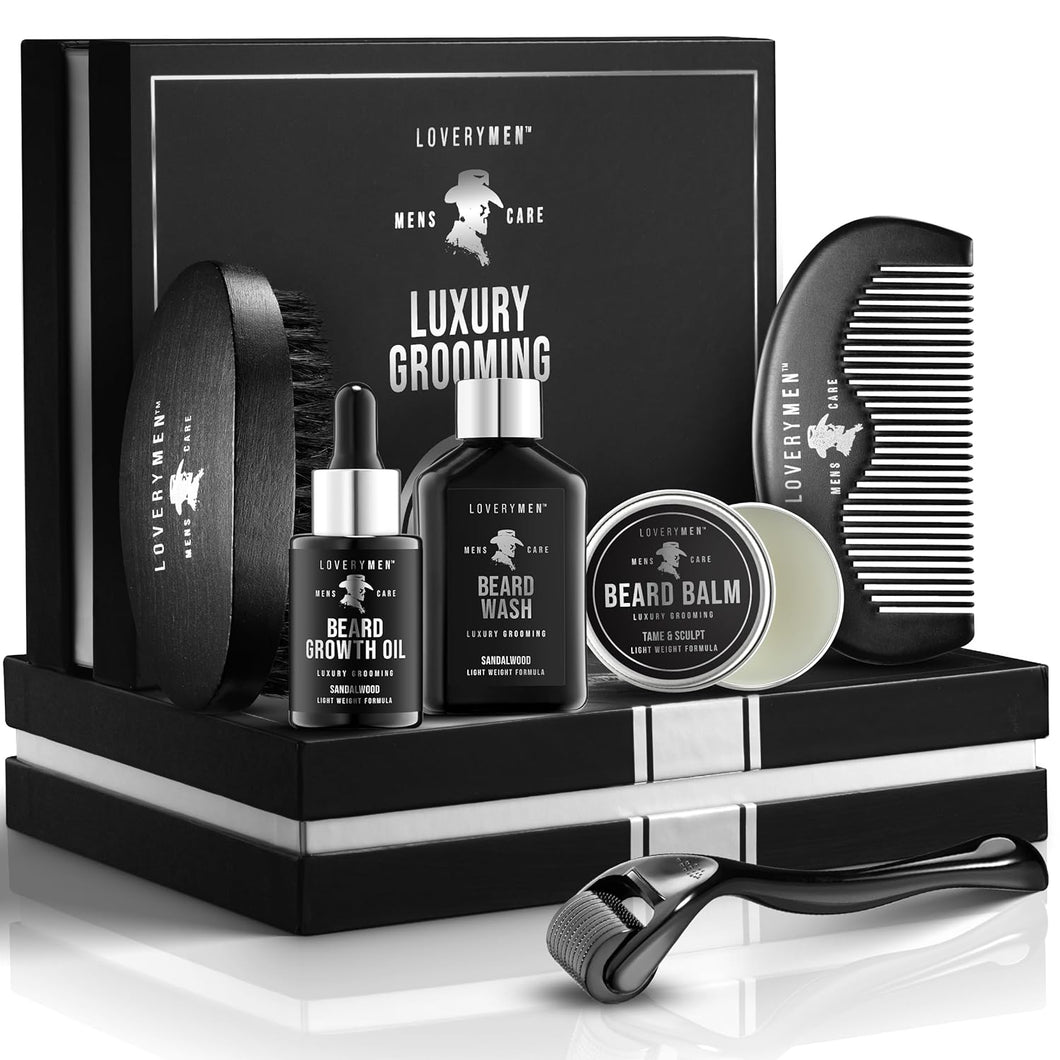 Valentine's Day Gifts for Him - Beard Grooming Kit - Includes Beard Oil, Beard Balm, Beard Wash, Comb, Brush & more–Sandalwood Beard Kit