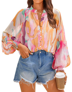 ZESICA Women's Floral Print Blouse 2024 Long Sleeve Button Down Casual Fall Boho Oversized Tops Shirts