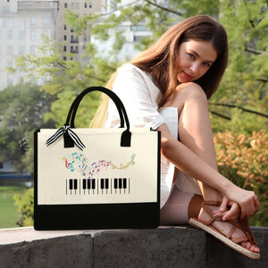 Pianist Canvas Tote Bag, Piano Musical Gifts, Piano Lover Tote Bag, Piano Teacher Student Gift, Music Tote Bag