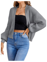 Load image into Gallery viewer, Women&#39;s Color Block Open Front Long Sleeve Ribbed Knit Cropped Cardigan Sweaters