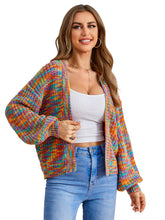 Load image into Gallery viewer, Women&#39;s Color Block Open Front Long Sleeve Ribbed Knit Cropped Cardigan Sweaters