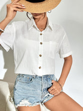 Load image into Gallery viewer, Womens Button Down Shirts Color Block Short Sleeve Cotton Linen Summer Causal Blouses Tops