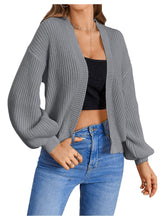 Load image into Gallery viewer, Women&#39;s Color Block Open Front Long Sleeve Ribbed Knit Cropped Cardigan Sweaters