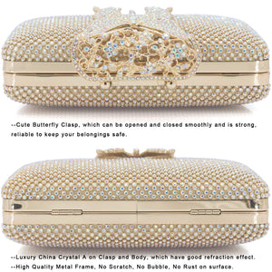 Dexmay Rhinestone Clutch Bag with Crystal Butterfly Clasp Women Evening Handbag Formal Party Purse