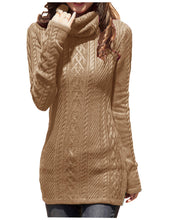 Load image into Gallery viewer, Women Polo Neck Long Slim Fitted Dress Bodycon Turtleneck Cable Knit Sweater