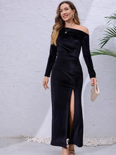 Load image into Gallery viewer, Slant Shoulder Bodycon Maxi Dress - Elegant Long Sleeve Party &amp; Banquet Dress with Split Hem, Size: S