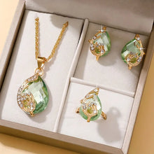 Load image into Gallery viewer, Elegant Women&#39;s Fashion Jewelry Set, Luxurious Teardrop Glass Rhinestone Pendant Necklace And Earrings &amp; Ring Set