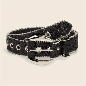 Punk Shiny Sequin Glitter Belt Trendy Eyelet Hollow Out Hip Hop Belt Unisex Jeans Pants Belt #3