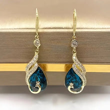 Load image into Gallery viewer, Elegant Peacock Phoenix Jewelry Set - Tassel-Embellished Earrings &amp; Necklace, Synthetic Crystal Accents, Stainless Steel Posts, Alloy Craftsmanship