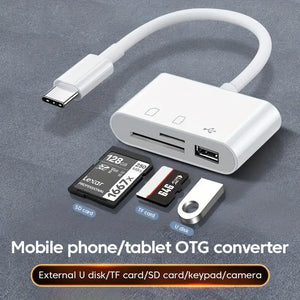 3-in-1 USB-C Card Reader - OTG SD/TF Memory Converter for iPad Pro, MacBook & Other Devices